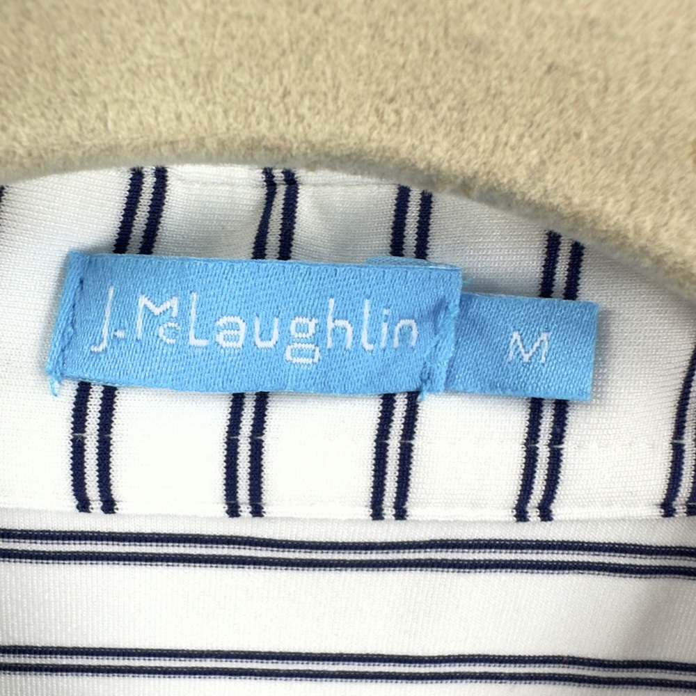 J McLaughlin Mens Polo Shirt Size Medium Striped Performance Golf Vacation Beach - Picture 3 of 8